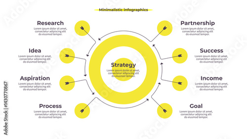 Business infographic template. Goal chart with eight options, steps. Vector chart.