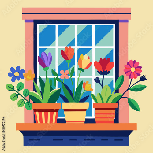 Colorful Flowers in a Window Box