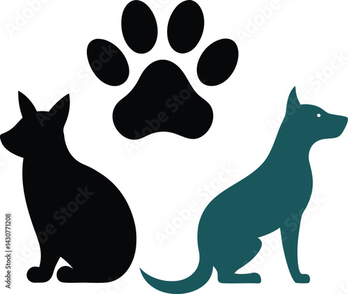 set of dog paw print set Paw icon collection on white background Vector illustration