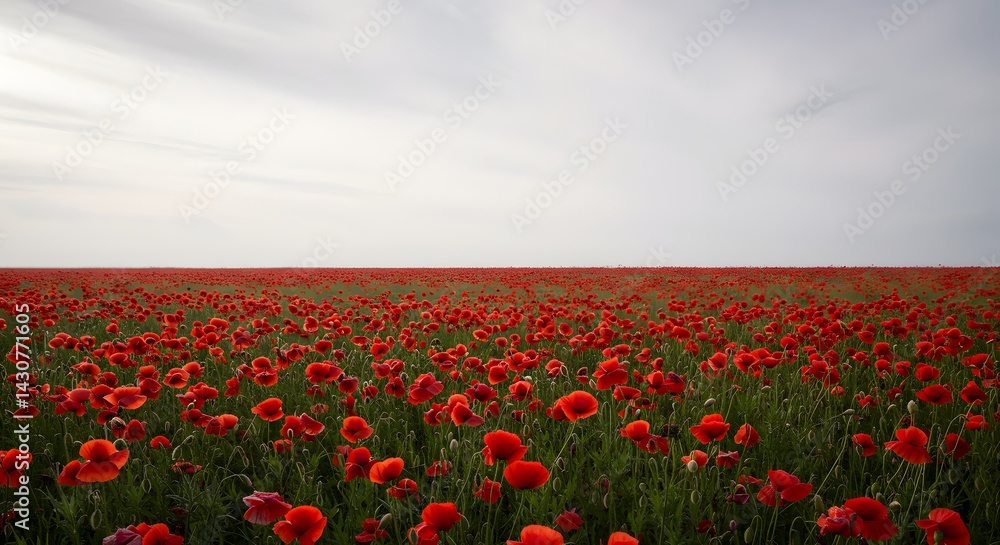 Red Poppies in a Field Under a Cloudy Sky Red Poppies in a Field Under a Cloudy Sky