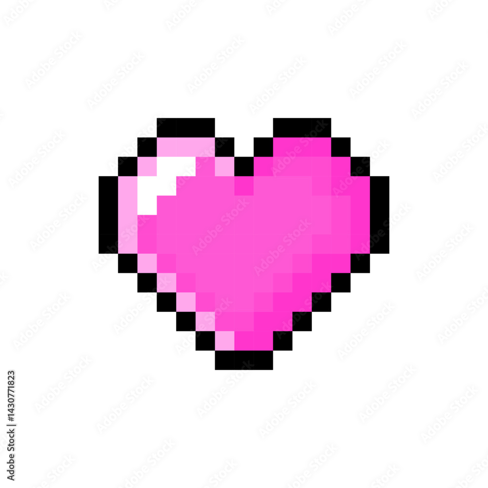 Obraz premium Cute pixel heart icon isolated on a white background. Vector illustration in 8-bit retro style. Perfect for stickers, logo, various designs.