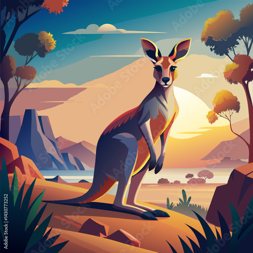 Kangaroo in the Outback Sunset . Australian Wildlife Photography