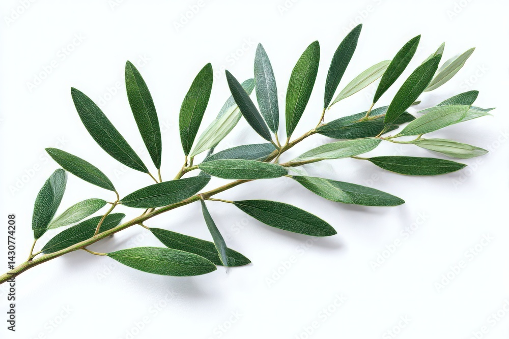 Fototapeta premium Olive branch with green leaves isolated on white background