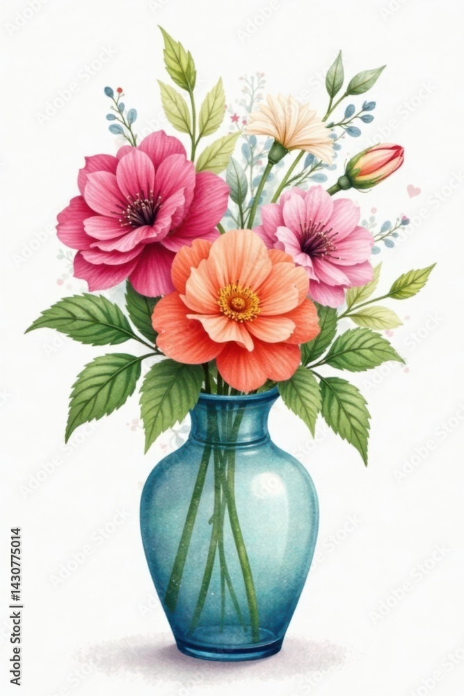 Softly blended watercolor flowers with intricate details in a vase , floral, wildflowers Softly blended watercolor flowers with intricate details in a vase , floral, wildflowers