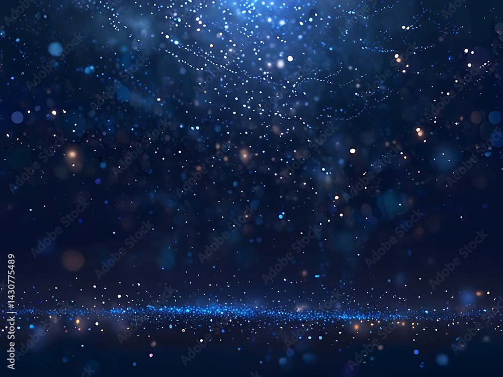 Fototapeta premium Starry Night Galaxy Light Bokeh Digital Blue Gold Abstract Cosmic Sparkle Background ai