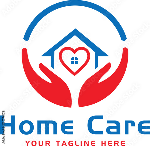 Home Care Logo Hands Protecting House with Heart Symbol