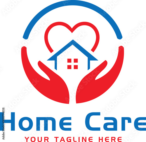 Home Care Logo Hands Protecting House with Heart Symbol Logo