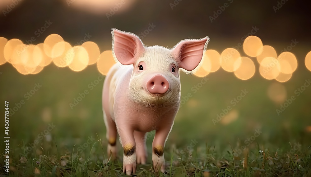 A cheerful piglet gazing outdoors at dusk. of excellence in splendor beyond compare with grace A cheerful piglet gazing outdoors at dusk. of excellence in splendor beyond compare with grace