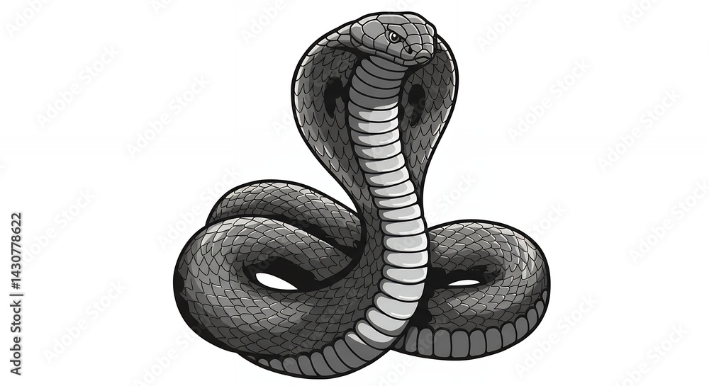 Fototapeta premium Detailed black and white cobra illustration