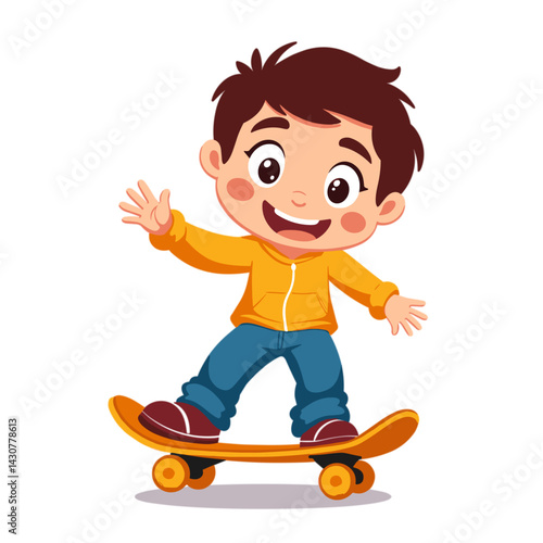 Happy boy skateboarding on a colorful skateboard  