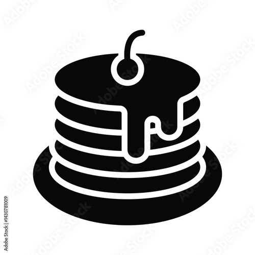 A glyph style icon of pancakes with cherry topping on it