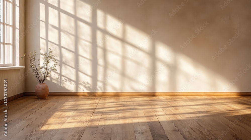A minimalist room featuring stunning light and shadow play, enhanced by a simple vase, creating a tranquil environment that promotes peace and reflection. A minimalist room featuring stunning light and shadow play, enhanced by a simple vase, creating a tranquil environment that promotes peace and reflection.