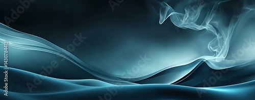 Stylish abstract wave design with flowing blue smoke on a dark background.