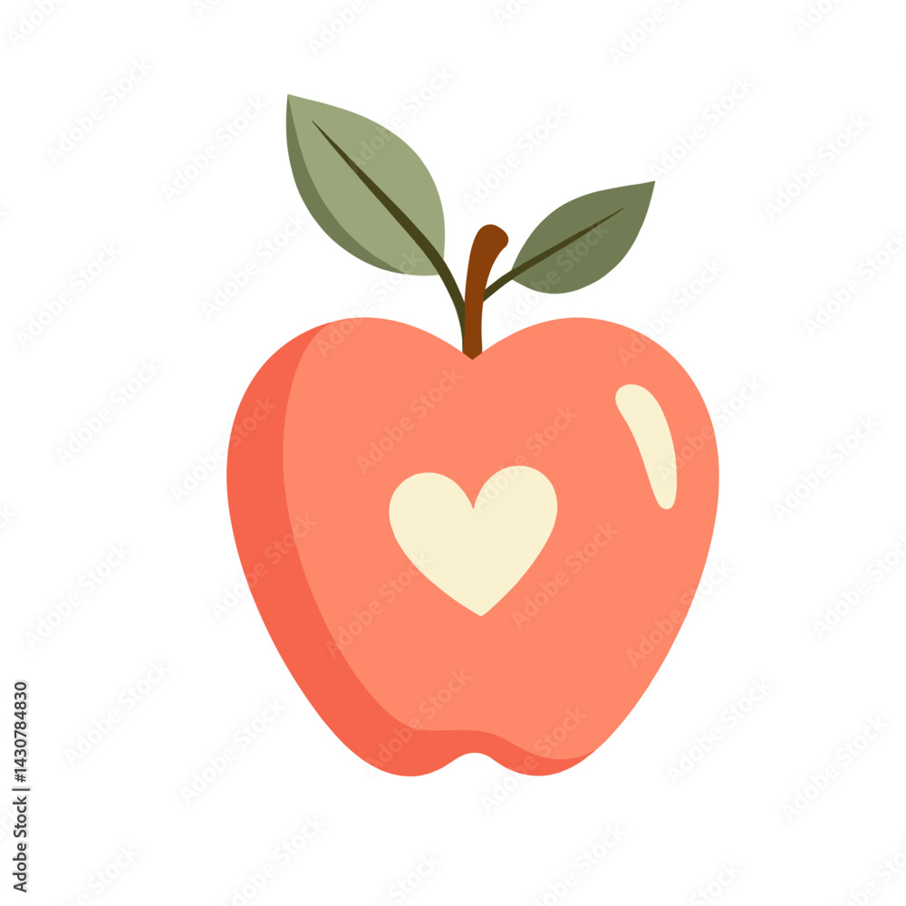 Fototapeta premium Heart-shaped pink apple with leaves on a white background 