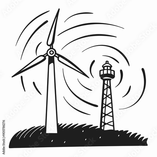 Towers and windmills Environmental Engineering Technology Vector Art 
