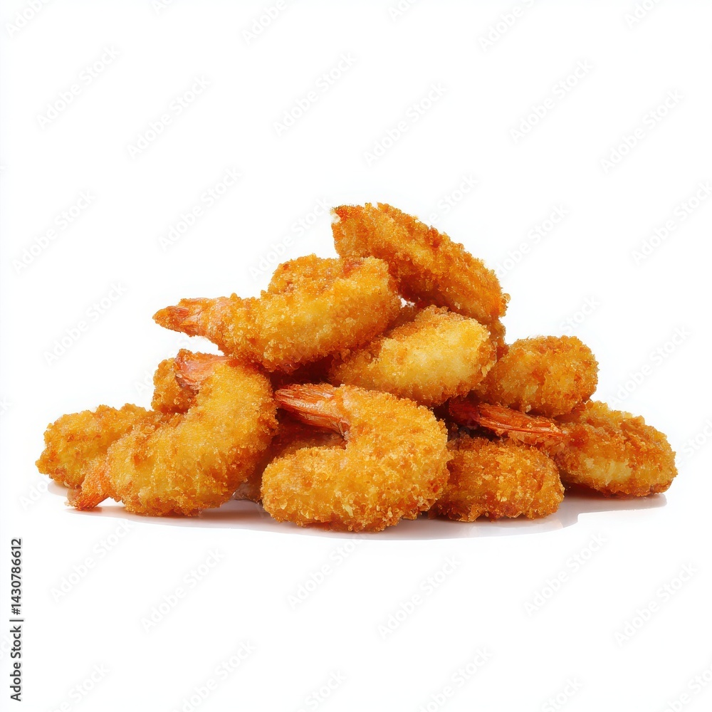 Pile of crispy fried shrimp isolated on white background Pile of crispy fried shrimp isolated on white background
