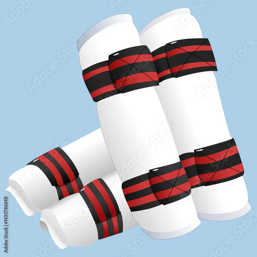 Taekwondo Match Equipment Illustration foot and hand protector on blue background 