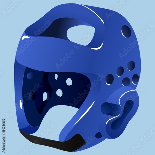 Taekwondo Match Equipment Illustration head guard and blue background 