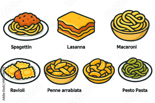 Common pasta meals: bolognese, lasagna, alfredo, mac & cheese, ravioli, arrabbiata, pesto pasta