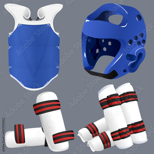 Taekwondo Match Equipment Illustration Set