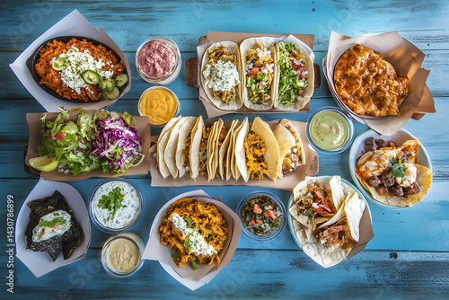 Wallpaper Mural Authentic Mexican Food Spread on Rustic Blue Table Setting Torontodigital.ca