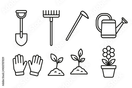 Gardening icons featuring shovel and rake