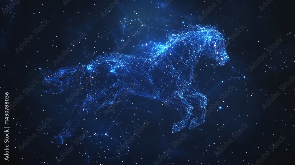 Naklejka premium Digital horse constellation glowing with stars in cosmic galaxy image