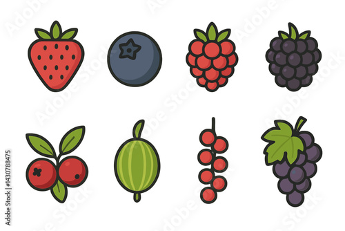 Fruits classified as berries are strawberry, blueberry, raspberry, blackberry, cranberry, gooseberry, redcurrant, and grape