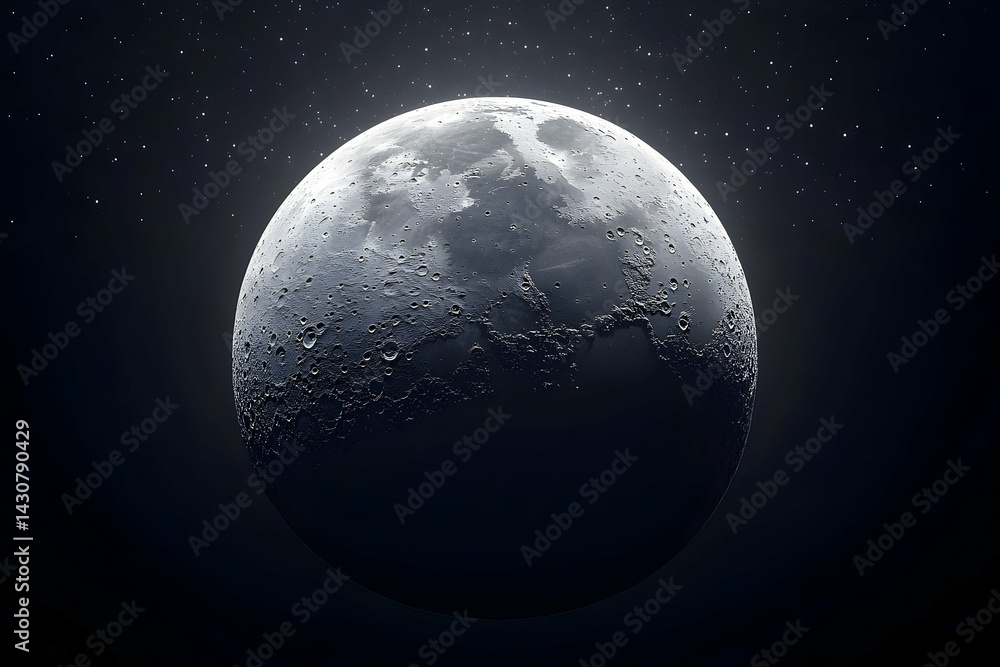 Obraz premium Full moon, celestial body, illuminated by cosmic light.