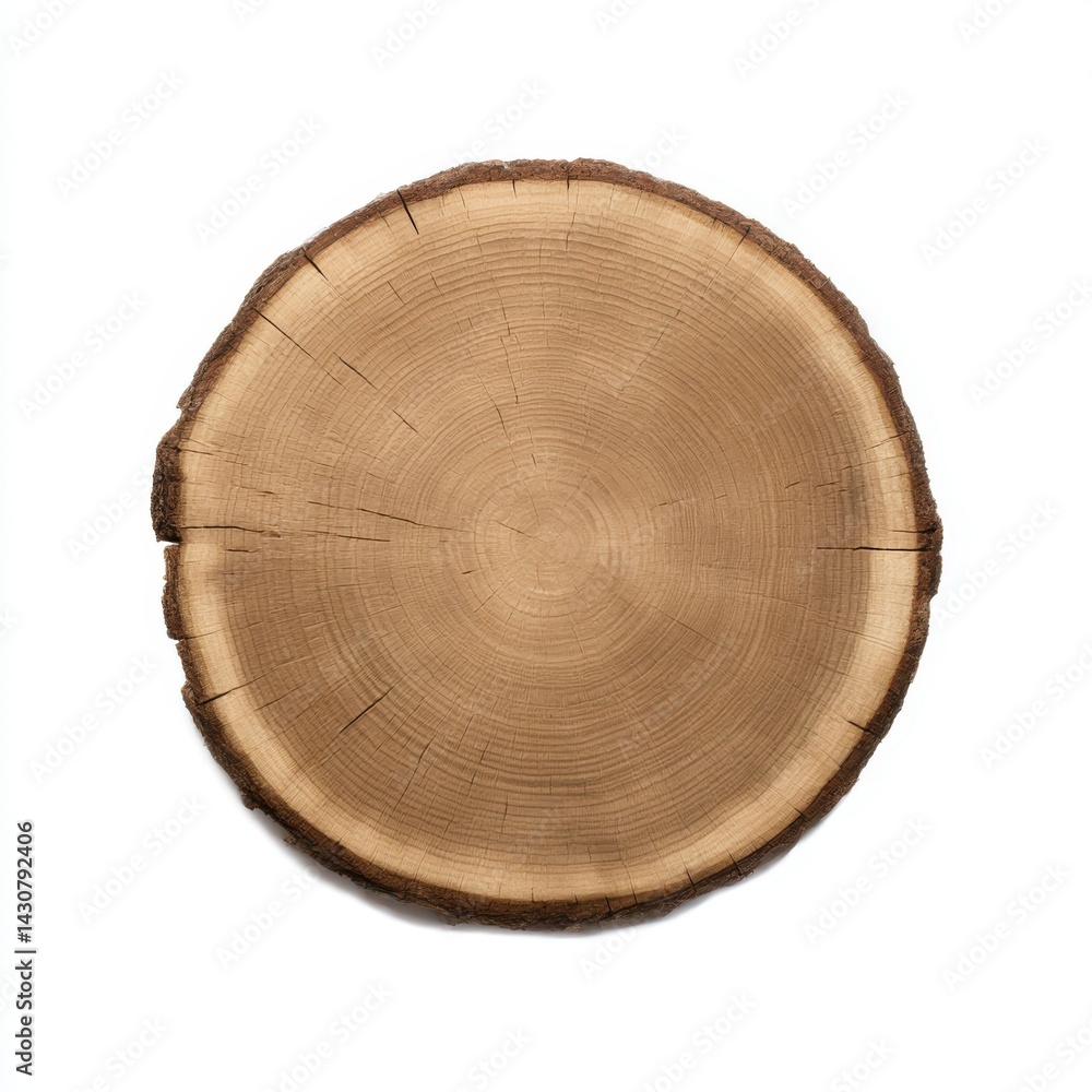 Fototapeta premium Round wood slice with rings shown on white background