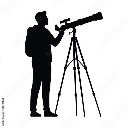 A man holding a telescope silhouette vector design art and illustration