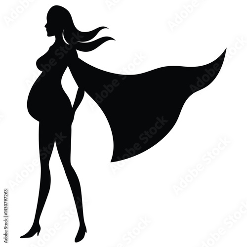 Pregnant Superhero Woman Silhouette