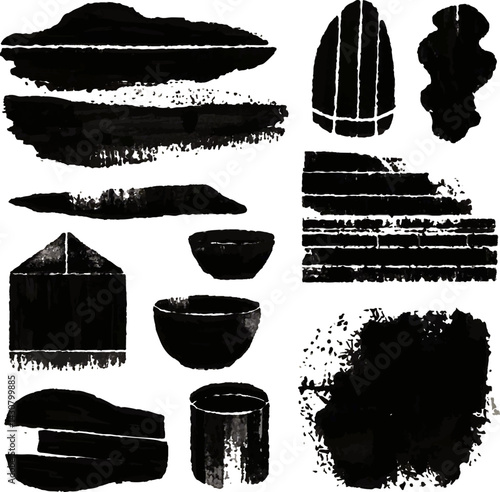 Abstract black ink illustration minimalist design element set