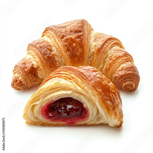 croissant filled with strawberry jam isolated on white background