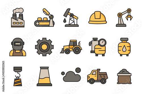 Industrial and factory vector icon pack in solid line style. Simple and minimalist icons