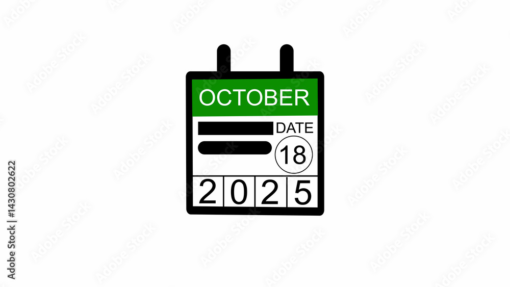 October 2025 year 18 date calendar illustration, on a white background.
October 2025 year 18 date calendar illustration, on a white background.