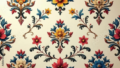 Intricate floral damask pattern in muted tones, subtle, wall, tones