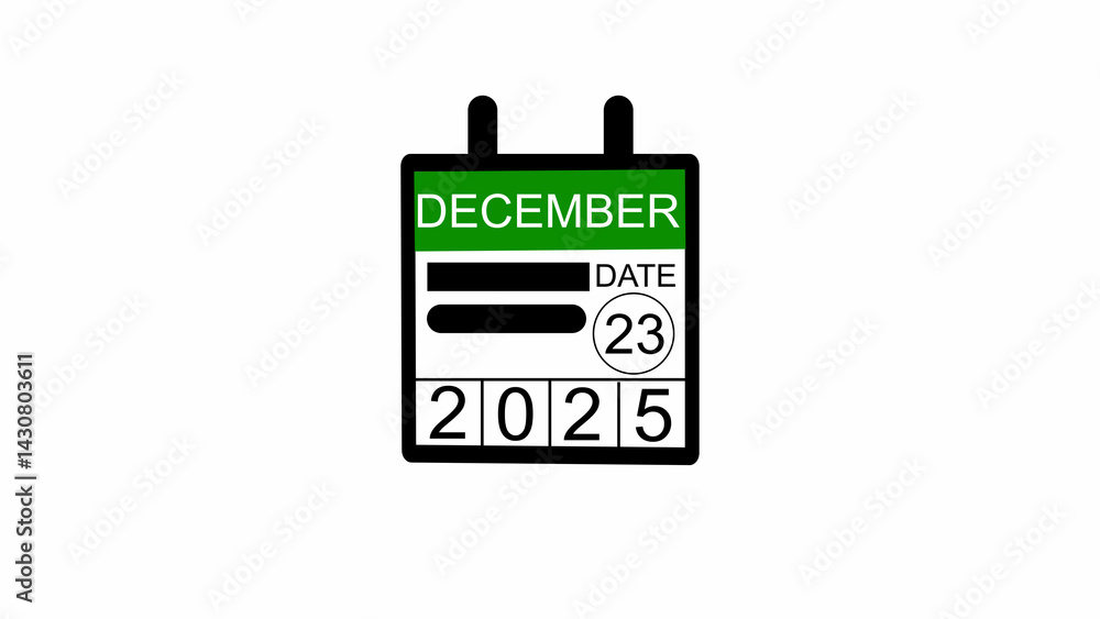 December 2025 year 23 date calendar illustration, on a white background.
December 2025 year 23 date calendar illustration, on a white background.