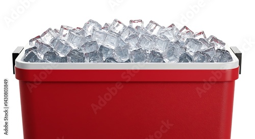 a cooler box ice cube overfloating fresh and frosty cool color red