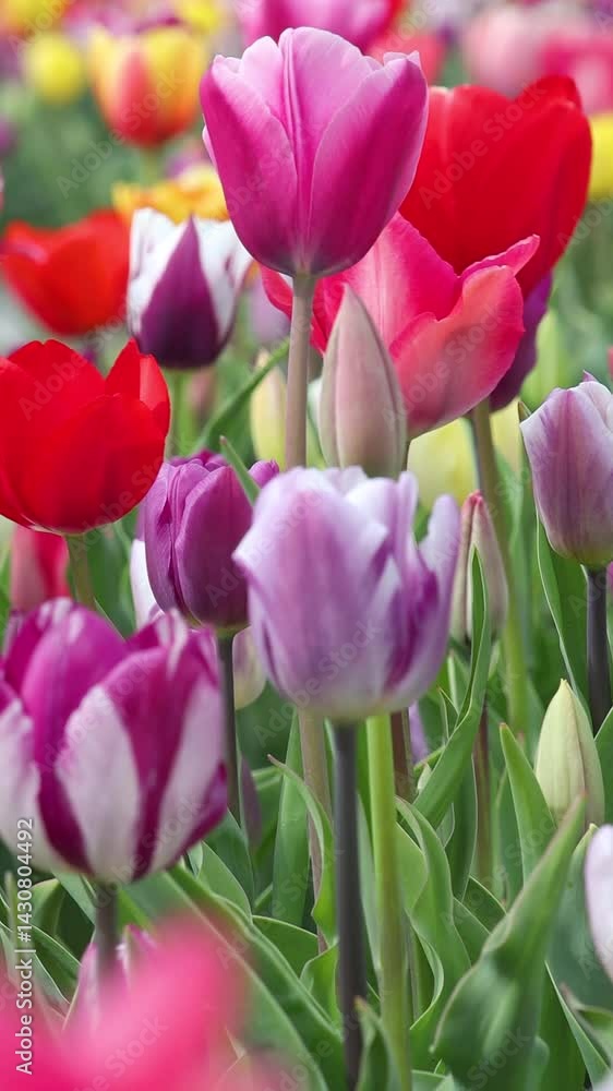 Blühende Tulpen auf einem Tulpenfeld in den Niederlanden