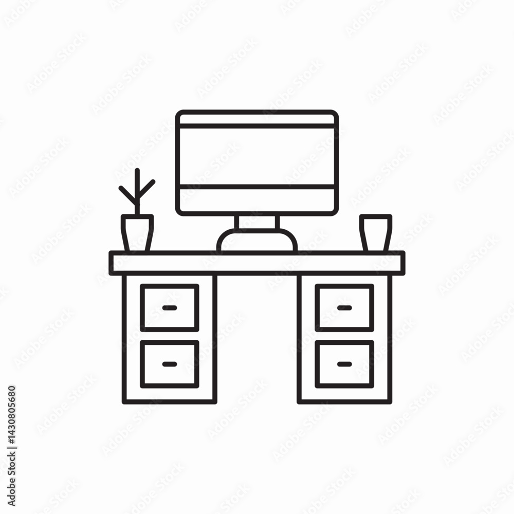 Office desk workspace setup icon vector sign Office desk workspace setup icon vector sign