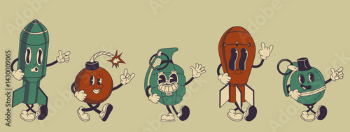 Groovy Cartoon Rocket Grenade and Bomb Characters
