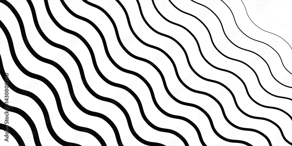 Fototapeta premium Illustration, vector, wave pattern, background, lines, black and white, banner, website.