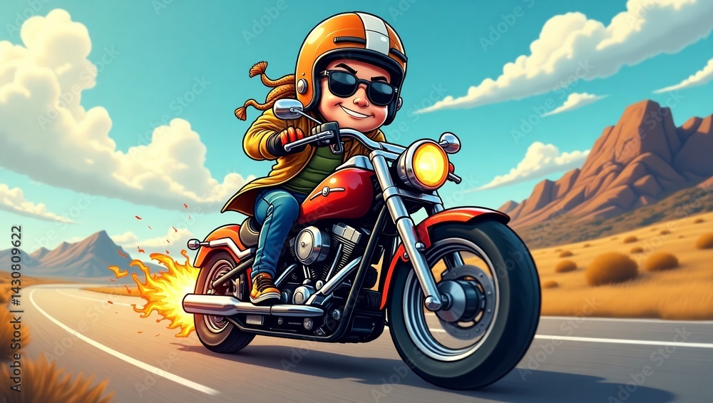 Obraz premium Colorful Cartoon Motorcycle Adventure