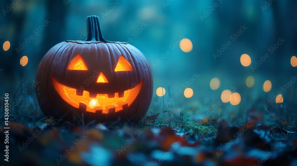 Glowing Jack-o'-lantern in a Mystical Autumn Forest Glowing Jack-o'-lantern in a Mystical Autumn Forest