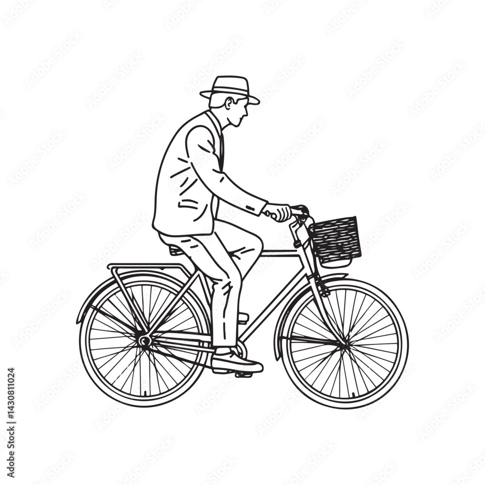 Naklejka premium Man Cycling Silhouette - Sleek Vector Outline - man cycling silhouette - man cycling vector - man cycling doodle - cycling illustration - man cycling line art