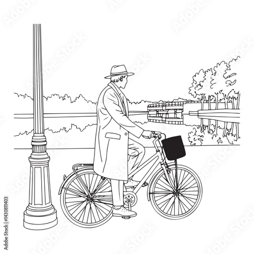 Man Cycling Silhouette - Clean and Simple Line Drawing - man cycling silhouette - man cycling vector - man cycling doodle - cycling illustration - man cycling line art

