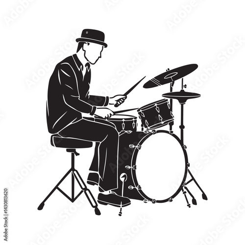 Man Playing Drums Silhouette - Simple Digital Sketch - man playing drums silhouette - man playing drums vector - man playing drums doodle - drum illustration - man playing drums line art

