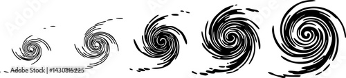 set of Dynamic swirls illustrate the evolution of a cyclone in a dramatic weather phenomenon depiction
, vector set