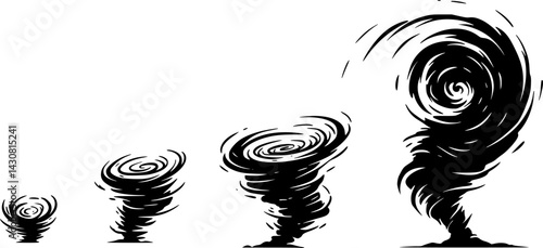 set of Dynamic swirls illustrate the evolution of a cyclone in a dramatic weather phenomenon depiction
, vector set